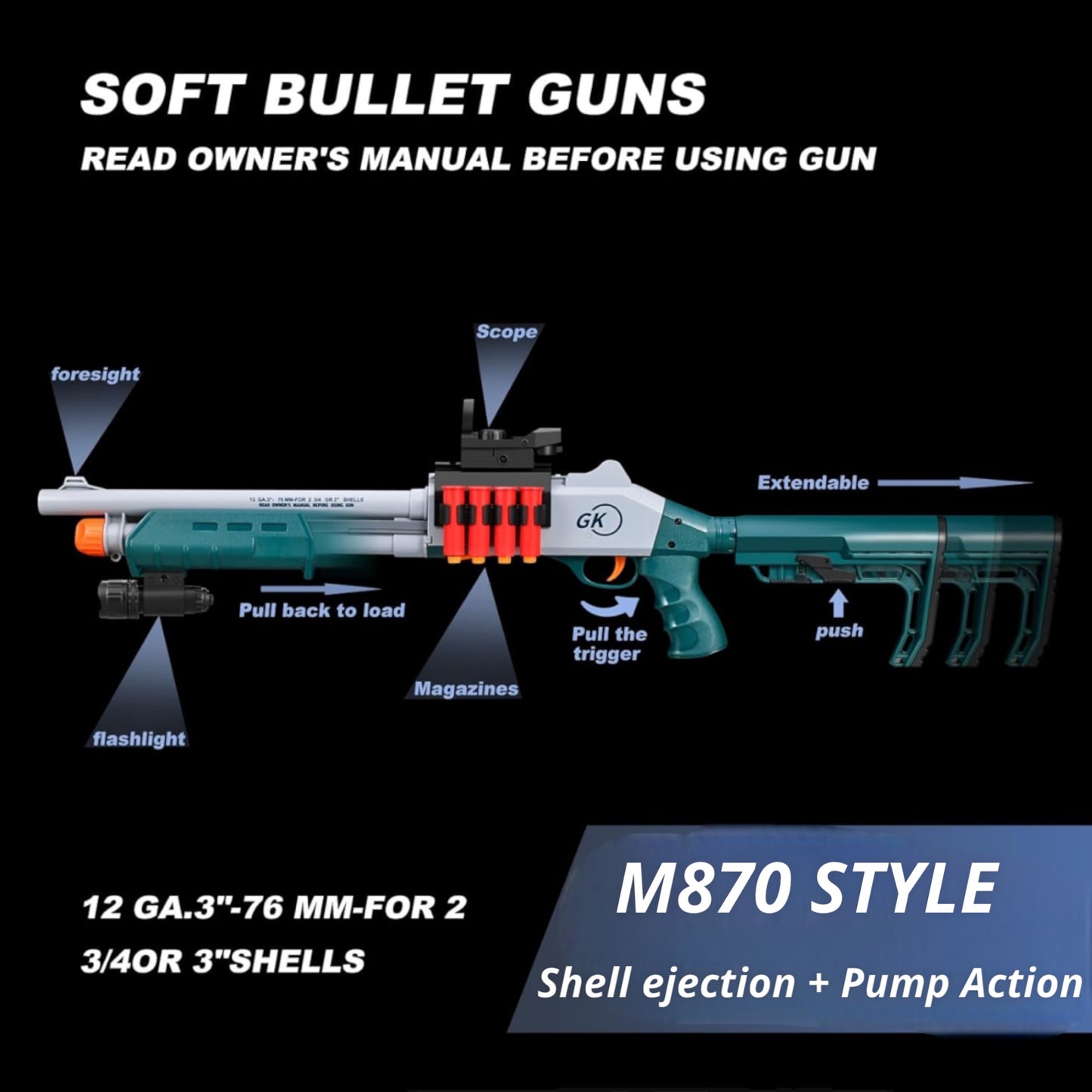 M870 Lite Tactical Shotgun Shell Ejecting Foam Dart Gun