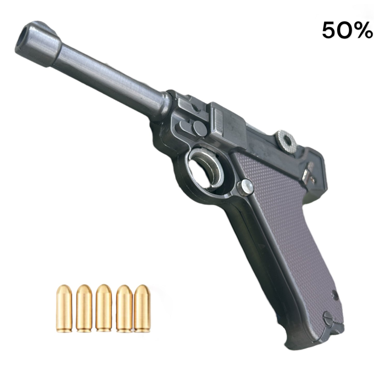Luger P08 Miniature Scale Model Metal Pistol with Dummy Bullets