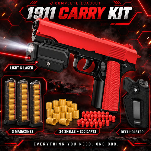 1911 Carry Kit bundle — 1911 pistol, 2 extra magazines, 24 shells + 200 darts, holster, tactical light & laser