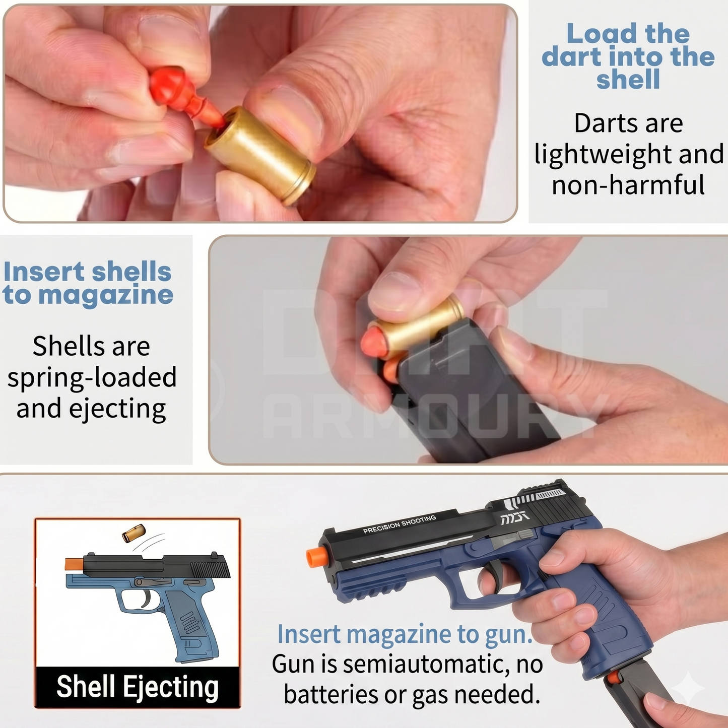 USP45 Shell Ejecting Blowback Dart Blaster Pistol