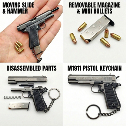 Miniature 1911 Pistol Keychain with Moving Parts and Shells