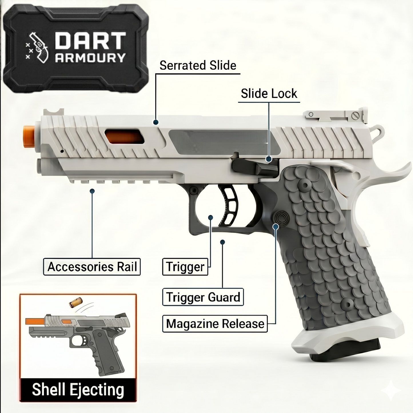 1911 Tactical Blowback Pistol Semiauto Dart Blaster Toy Gun