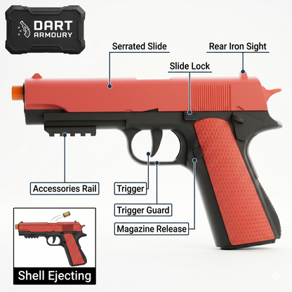 1911 Semiauto Shell Ejecting Dart Blaster Blowback Cosplay Prop Toy Gun