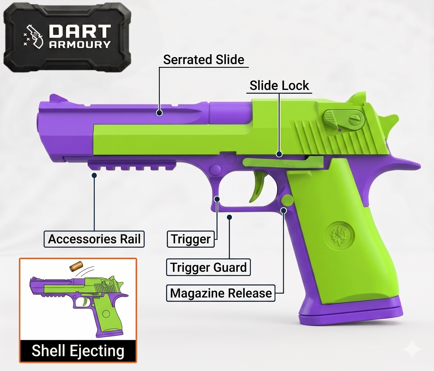 Desert Eagle Semiautomatic Blowback Dart Blaster - Toy Gun