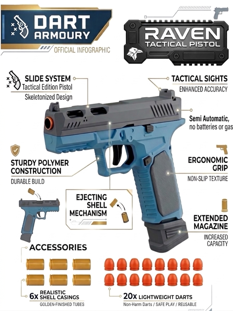 Raven Tactical Pistol Shell Ejecting Blowback Toy Gun & Cosplay Prop