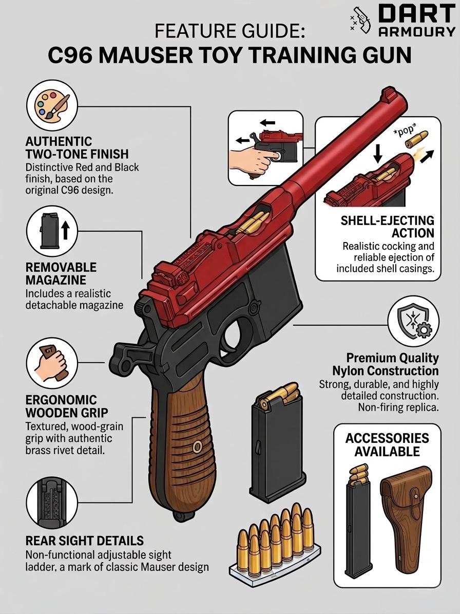 Mauser C96 Shell Ejecting Laser Pistol | Toy Gun & Cosplay Prop