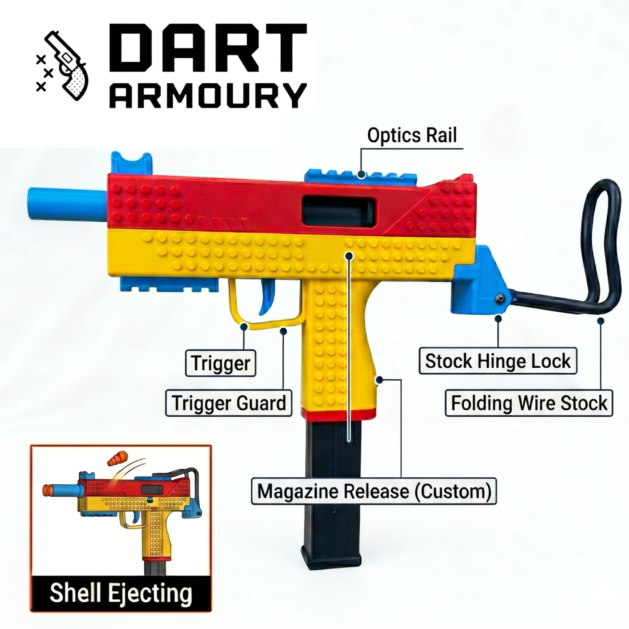 トイガン Mac10 Mac-10 Building Block Shell Ejecting Toy Gun – Dart Armoury