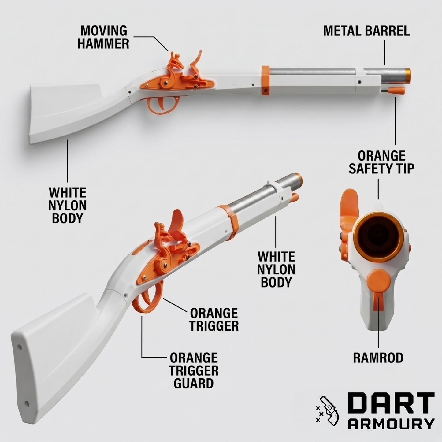 Musket Rifle Full Size Dart Blaster with Barrel Loading | Cosplay Prop & Toy Gun