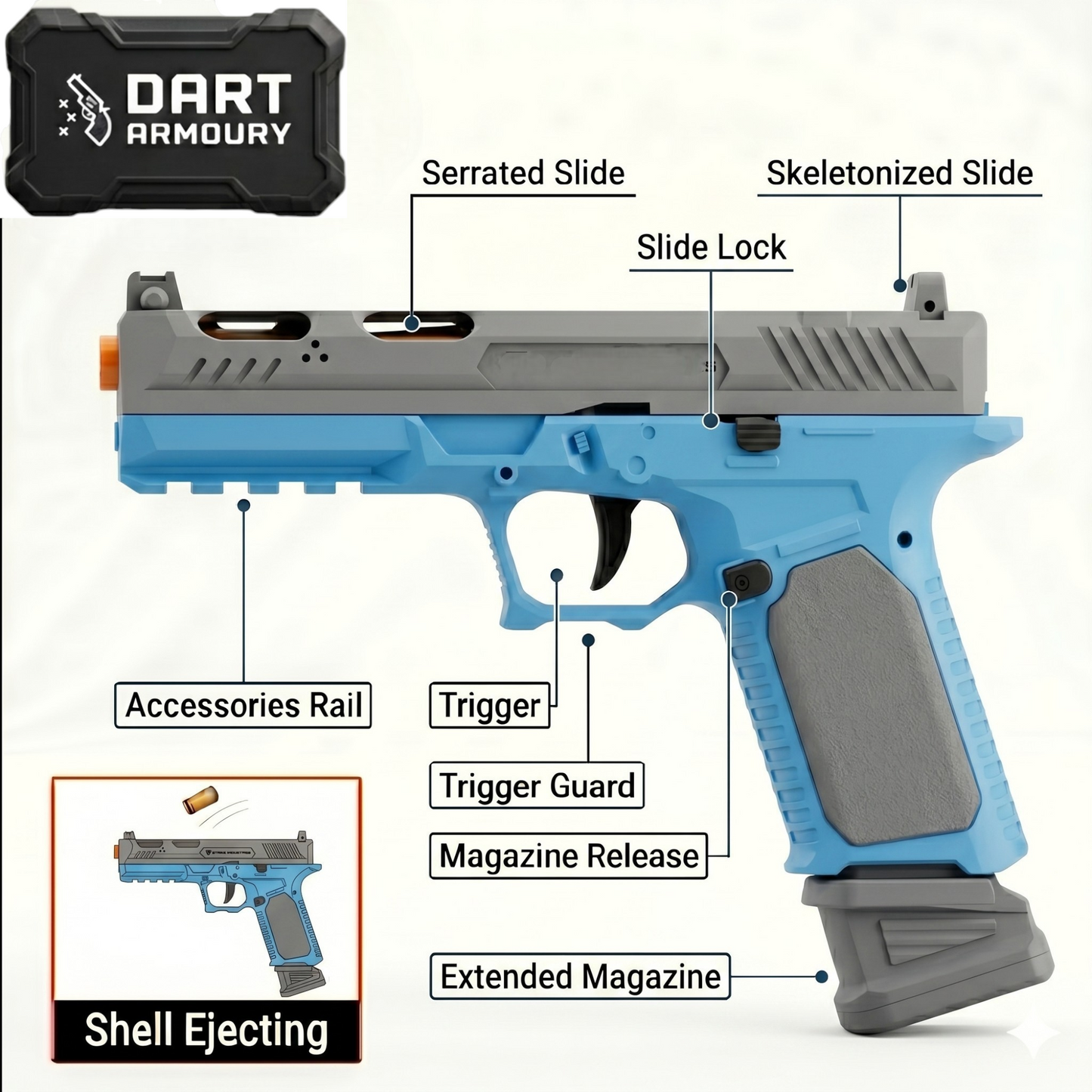 Raven Tactical Pistol Shell Ejecting Blowback Toy Gun & Cosplay Prop