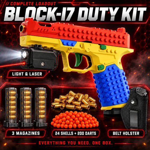 Block-17 Duty Kit bundle — Block-17 pistol, 2 extra magazines, 24 shells + 200 darts, holster, tactical light & laser