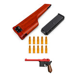 Wooden stock, extended magazine and toy shells for the C96 Mauser toy pistol