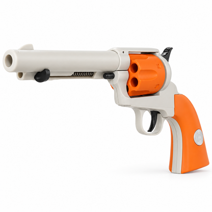 Colt SAA shell ejecting foam dart toy revolver in white and orange