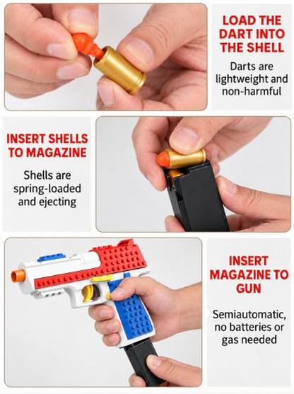 Brick Eagle Shell Ejecting Dart Blaster - Building Block Toy Pistol