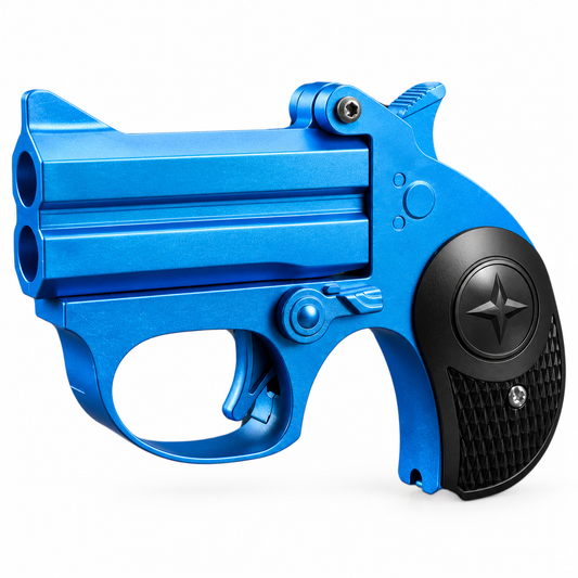 Derringer compact metal toy pistol in blue with black grip