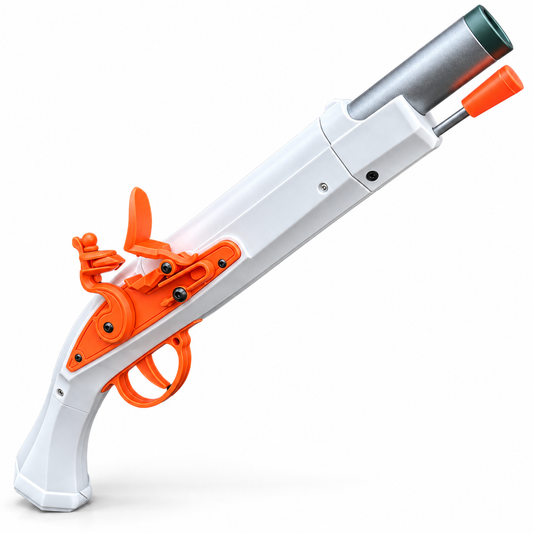 Flintlock musket toy cosplay prop in white, orange and grey