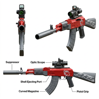AK-47 Shell Ejecting Toy Gun Foam Dart Blaster