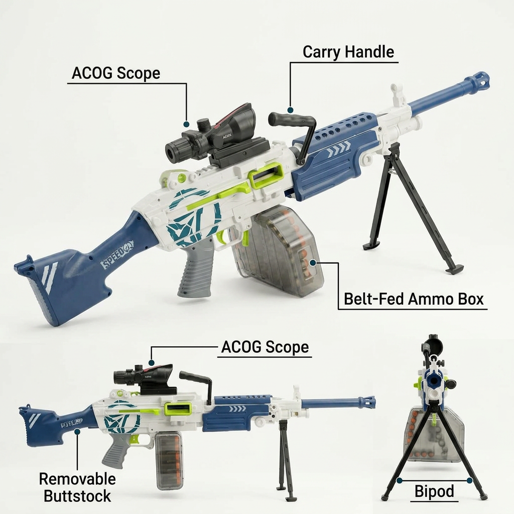 M249 SAW Belt-Fed Machine Gun - Dart Blaster