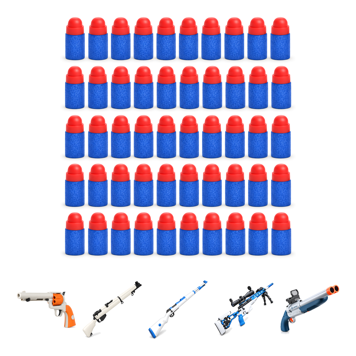 Mini foam darts in blue with red tips for compatible toy dart blasters
