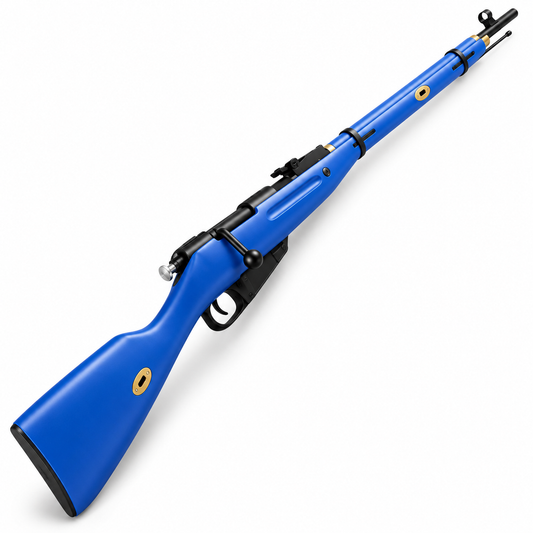 Mosin Nagant bolt action shell ejecting toy dart blaster rifle in blue and black