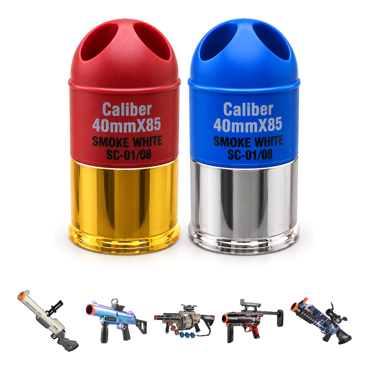 Red and blue spare toy shells for the M79, GL-06, MGL 32, M203 and M320 toy dart launchers
