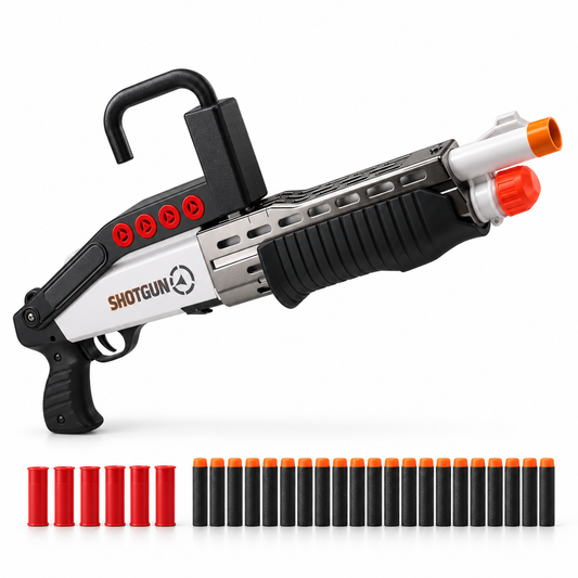 Spas-12 Lite shell ejecting toy dart shotgun in black and silver with shells and foam darts