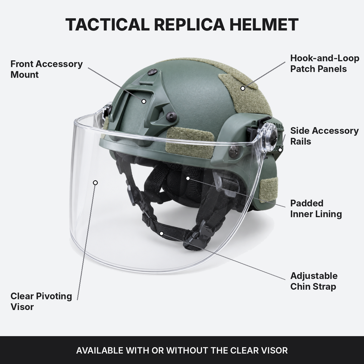 Tactical Combat Helmet with Optional Clear Visor | Cosplay & Airsoft Replica