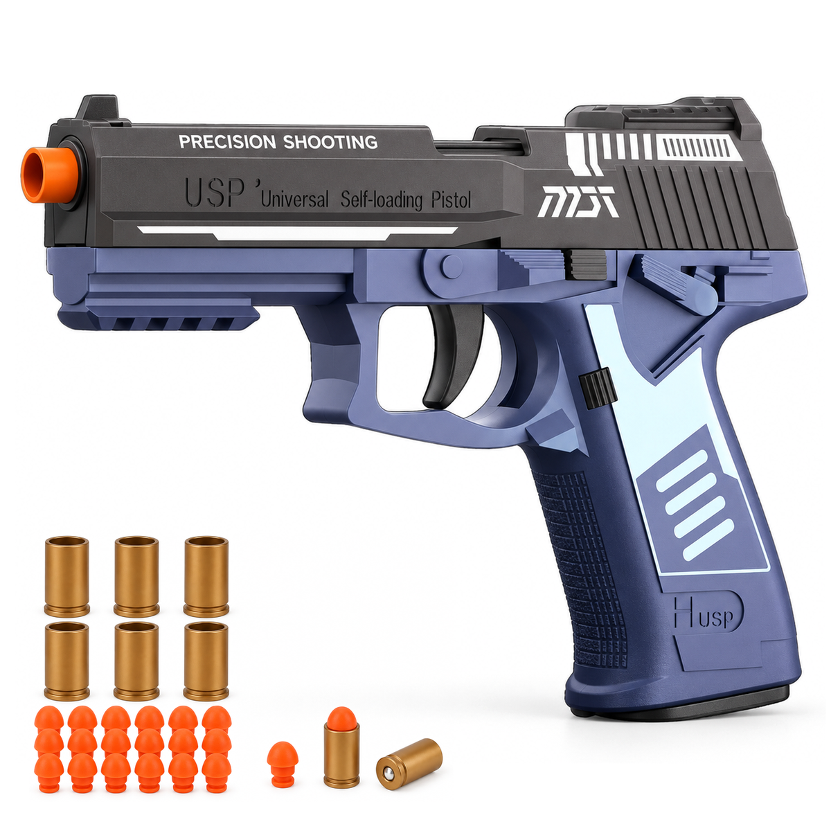 USP45 shell ejecting blowback dart blaster toy pistol with shells and foam darts
