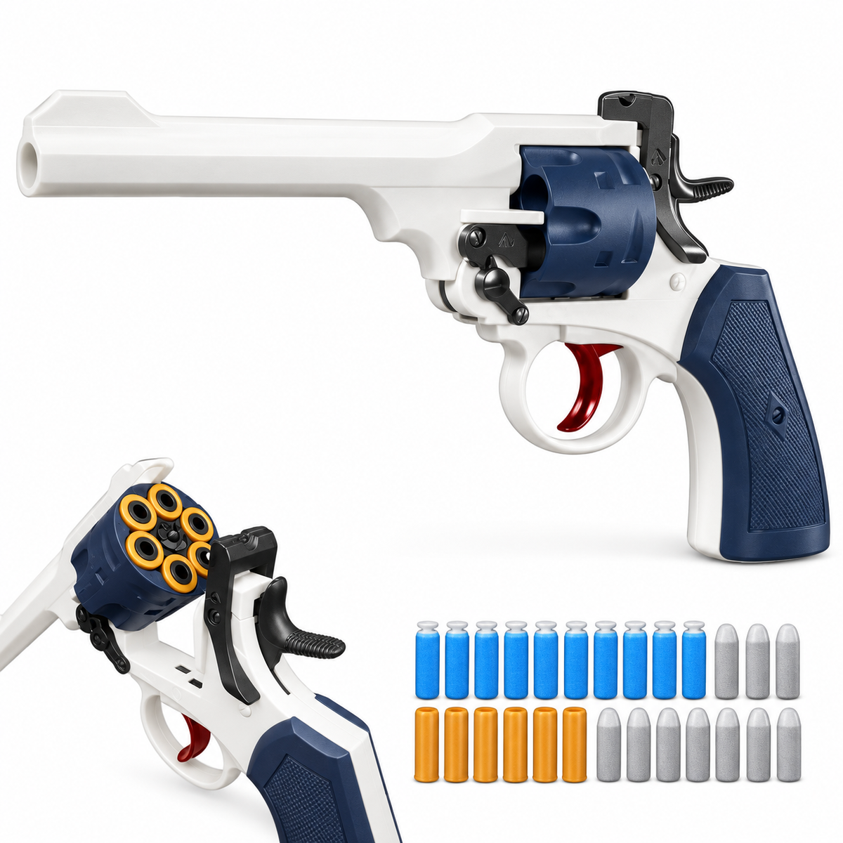 Webley revolver soft dart toy pistol with open cylinder, shells and foam darts