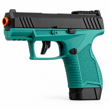 X2 Carry shell ejecting dart blaster toy pistol in black and teal